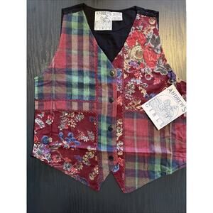 Andrew’s Girls Floral Checkered Women’s Vest Burgundy Size Large